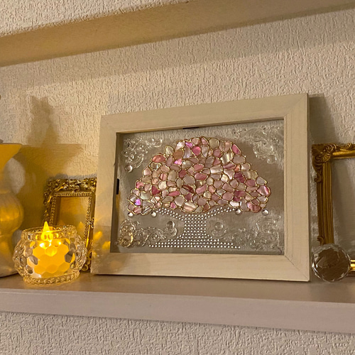 ピンクツリー インテリアフレーム シャビーホワイト シェルアート