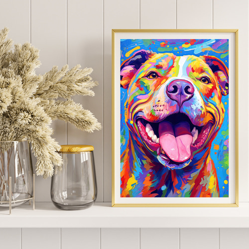 Heavenly Life（天ノ国） - ピットブル犬 No.2】アートポスター 犬の絵