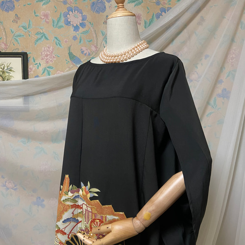 正絹 恋縹に唐子 着物リメイクケープドレス 正絹 恋縹に唐子 着物リメイクケープドレス - メルカリ