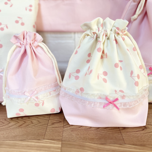 入園入学グッズ　5点セット　さくらんぼ✖️ピンク 入園入学グッズ 5点セット さくらんぼ✖️ピンク レッスンバッグ