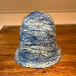 羊毛フェルトのリバーシブルサウナハット(青) 2枚目の画像