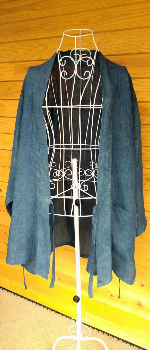 Sale  メンズ    正藍染 藍衣 ヘンプ(大麻)100%   作務衣  ジャケット 7枚目の画像