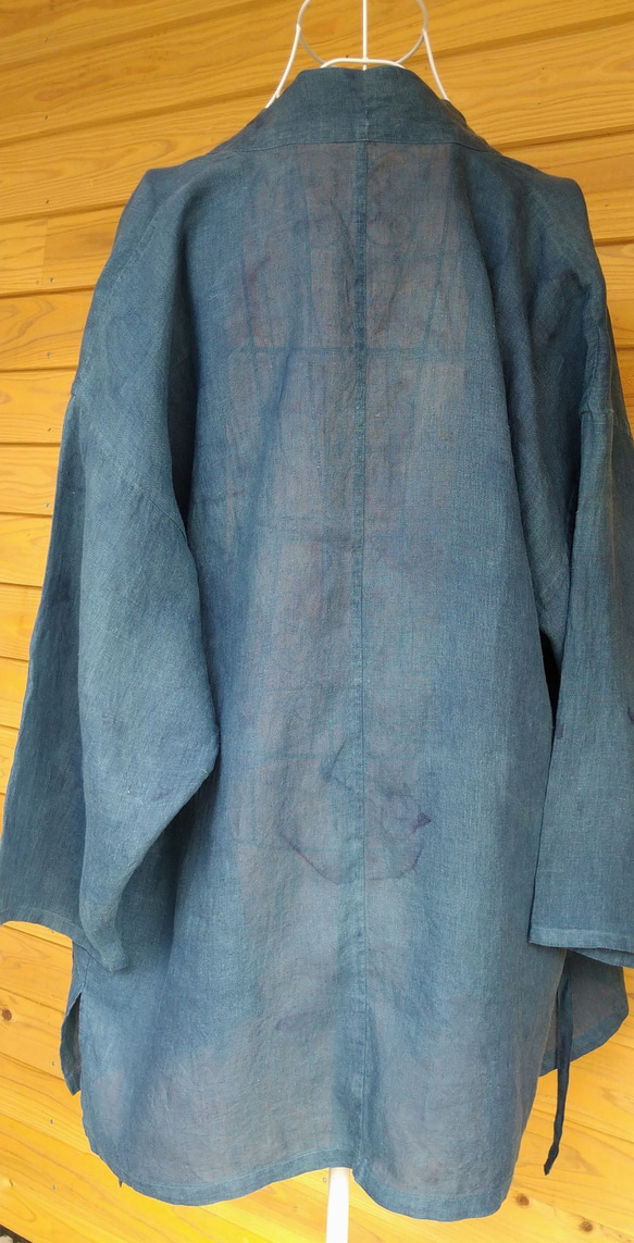 Sale  メンズ    正藍染 藍衣 ヘンプ(大麻)100%   作務衣  ジャケット 9枚目の画像