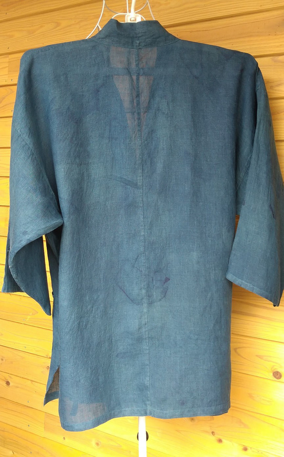Sale  メンズ    正藍染 藍衣 ヘンプ(大麻)100%   作務衣  ジャケット 4枚目の画像