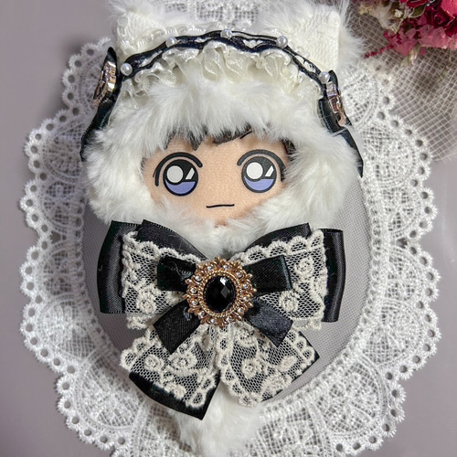 志乃様　ぬい服　ハンドメイド　メイド　10cm 猫耳　猫　ホワイト　サンタ ぬい服 10cm 20cm かわいい ロリータ風 猫耳 メイド お洋服
