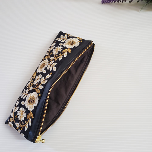 インド刺繍リボン】ハンドメイド ペンケース ポーチ ペンケース