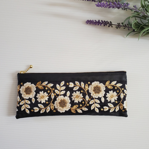 インド刺繍リボン】ハンドメイド ペンケース ポーチ ペンケース