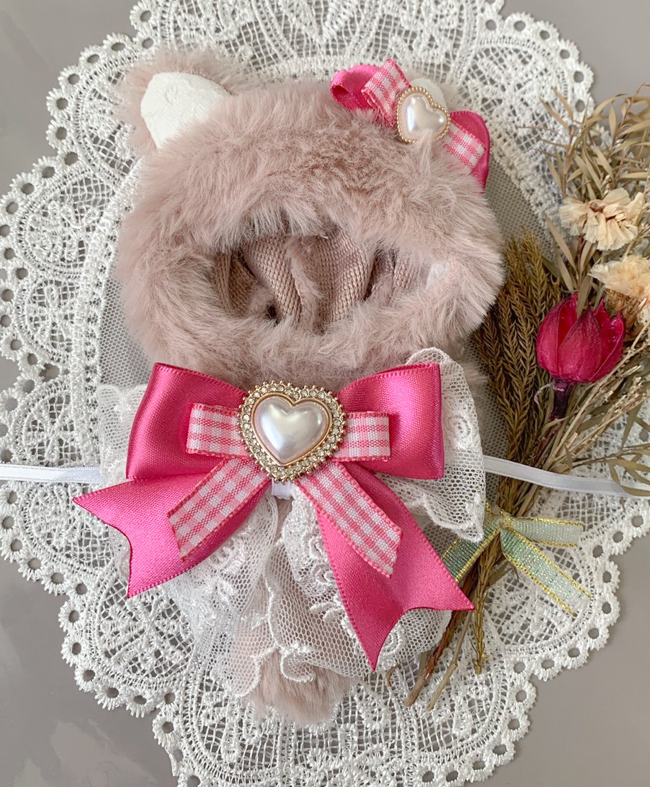 人気沸騰ブラドン ピンク　猫耳　猫　ホワイト　ブラック 39♥様　ぬい服　メイド　10cm 着せ替え服・アウトフィット