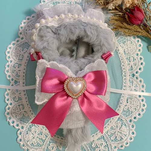 着ぐるみ ぬい服 10cm グレー ピンク 猫耳 ネコ耳 ぬいぐるみ ジーナ