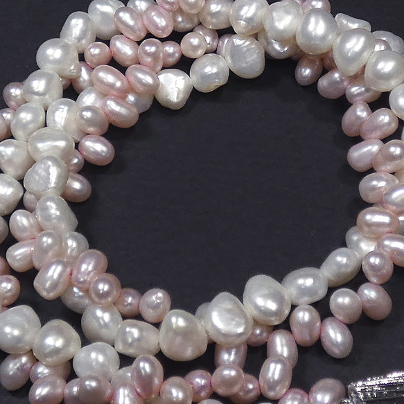 パールネックレス ホワイト＆ピンクツイスト淡水真珠ショートタイプA578color2送料無料 2枚目の画像