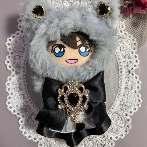 着ぐるみ ぬい服 10cm グレー 黒 猫耳 ネコ耳 ぬいぐるみ ジーナ