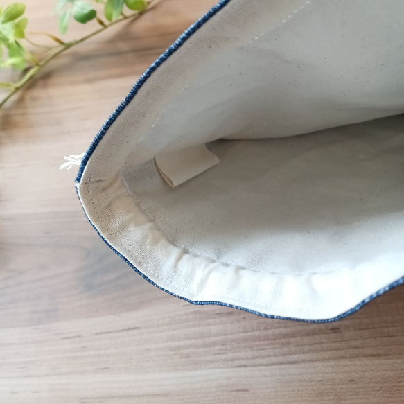 【受注生産】コップ袋　給食袋　デニム柄（青）＆ブラック 5枚目の画像