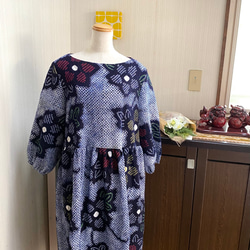 在庫無し有松絞り 反物から ワンピース Mから L パフスリーブ 綿 着物 