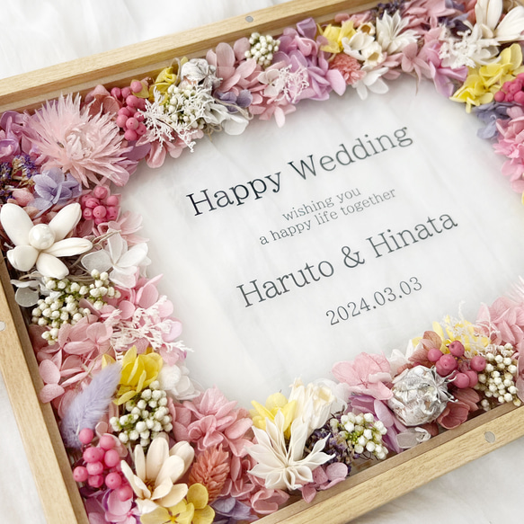 写真も飾れる＊2L判サイズ　8003ピンク　木製ガラスフォトフレーム　結婚祝い　両親贈呈　子育て感謝状　還暦祝い　 4枚目の画像