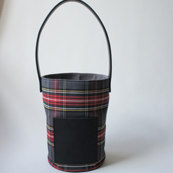 bucketbag 【gray check×black leather】 4枚目の画像