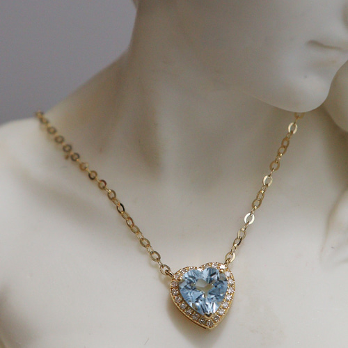 天然ダイヤモンド付きアクアマリンネックレスk18 ネックレス  