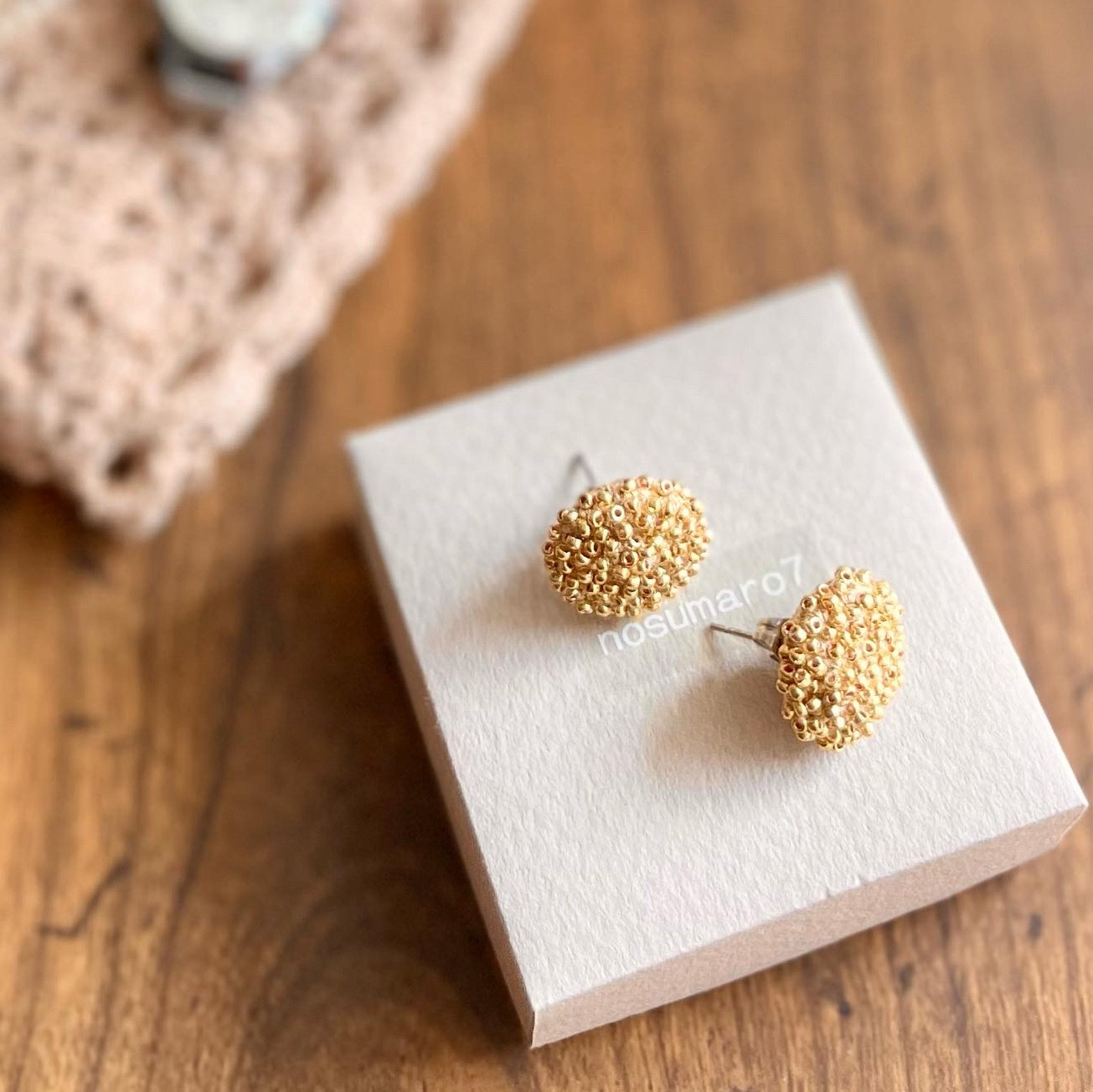 ★新色★*ラベンダー編みとビーズのピアス*【No.363】