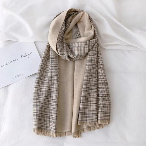 チェック柄 大判ストール リバーシブル 秋冬向け マフラー  