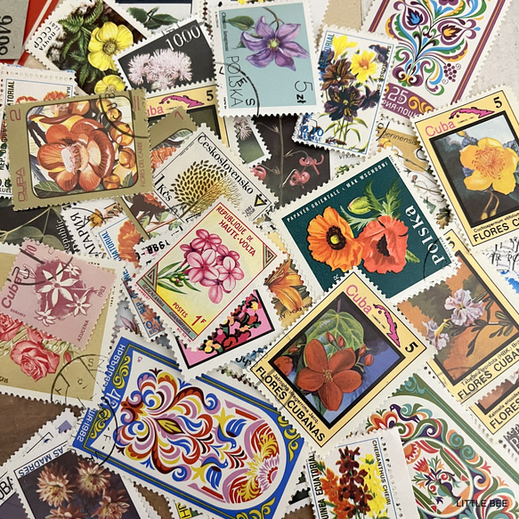 113・海外切手　花・植物セット　50枚　切手　コレクション　ヴィンテージ　海外 2枚目の画像