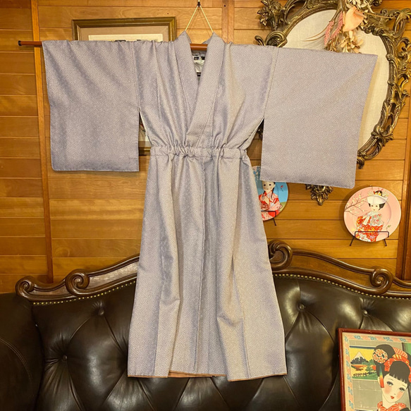 着物 洗える 化繊 ワンピース ドレス ハンドメイド リメイク 帯サッシュベルト  KW-238 7枚目の画像