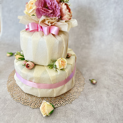ダイパーケーキ　ピンクオムツケーキ　ブーケ付きおむつケーキ　出産祝い 5枚目の画像