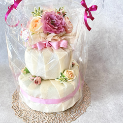ダイパーケーキ　ピンクオムツケーキ　ブーケ付きおむつケーキ　出産祝い 9枚目の画像
