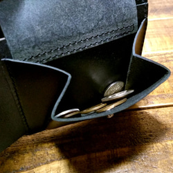送料無料 栃木レザー ハーフウォレット 二つ折り財布 小銭入れつき レザー 革 ヌメ革 ブラック 7枚目の画像
