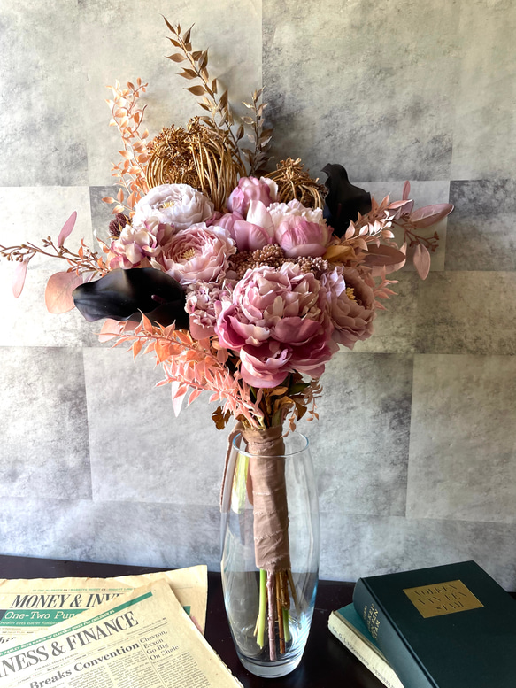 桜とカラー、ラナンキュラスのパステルブーケ花束 お祝い 卒業式インテリア ウエディング 春ピンク 卒業式前撮り 14枚目の画像