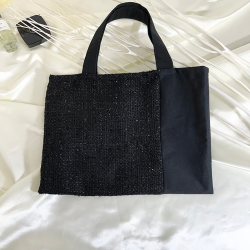 ブラックツイードバイカラートートバッグ A4サイズ トートバッグ Morie