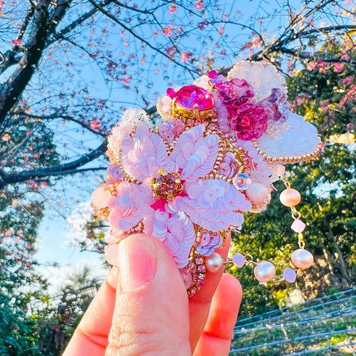 オートクチュール刺繍の桜のブーケ レースバレッタ ヘッドドレス