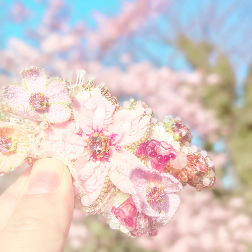 オートクチュール刺繍の桜のブーケ レースバレッタ ヘッドドレス