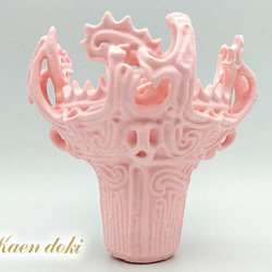 12cm ピンク【Colorfu 火焔型土器 レプリカ 3Dプリント】 かわい  縄文土器 奇麗なオブジェ 1946M 1枚目の画像