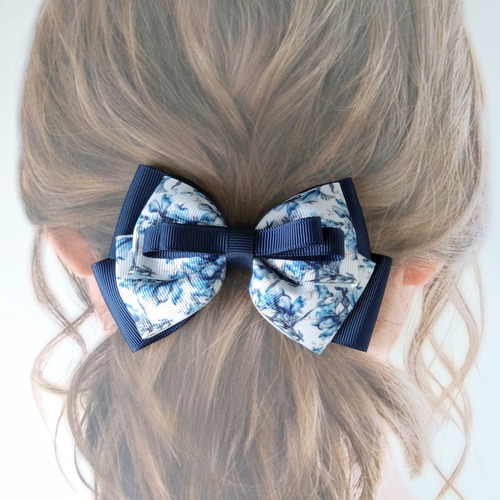 ボタニカルブルー＊重ねがかわいいリボンヘアゴム ヘアゴム fraise  