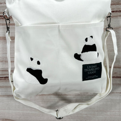 [免運費] 帆布 2WAY 單肩托特包，背面有熊貓刺繡，內袋 &lt;白色&gt; 第2張的照片
