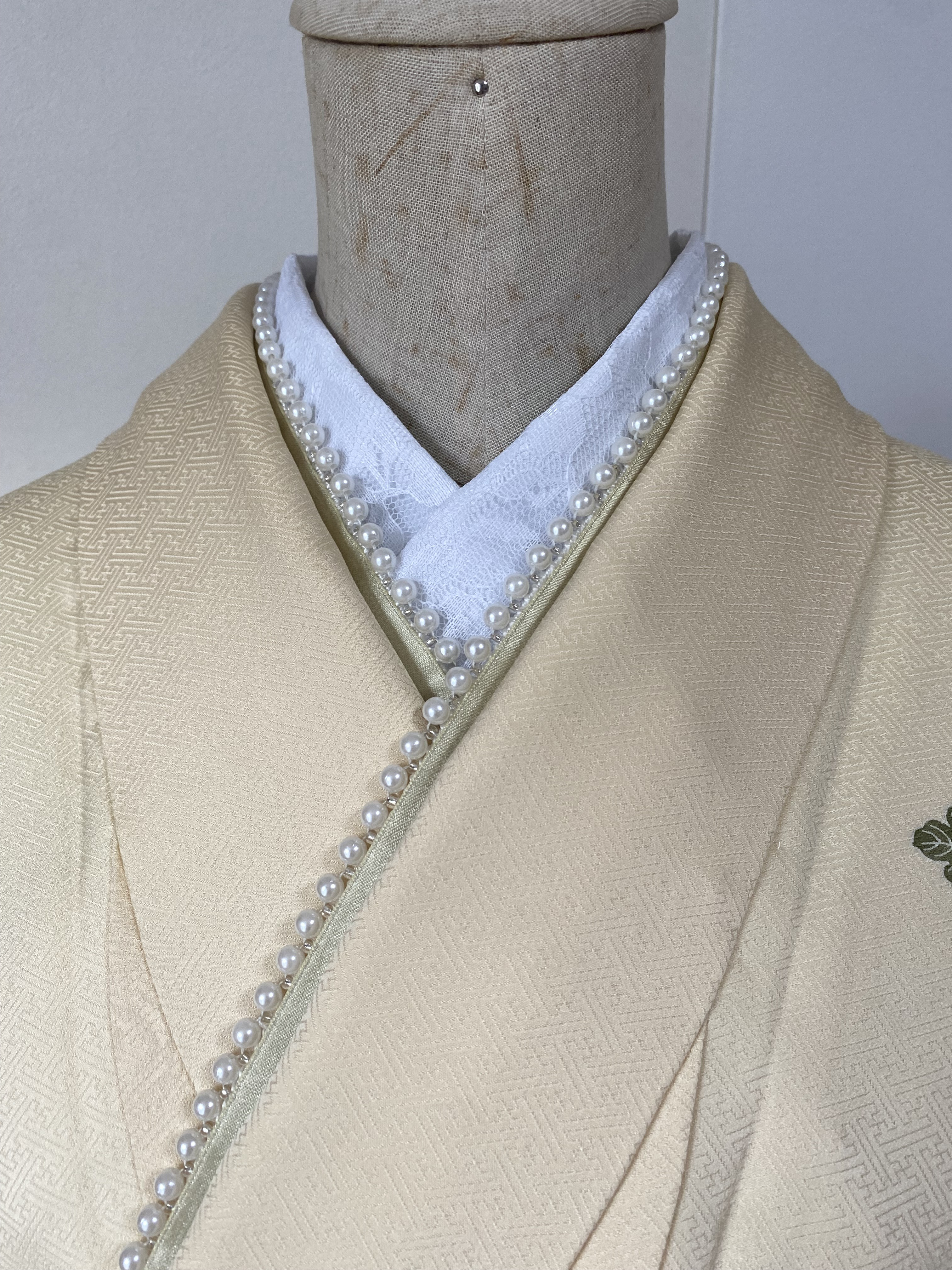 【しおりん】重ね衿 半襟　2点おまとめ　※新品  アイボリー〈パール飾付〉