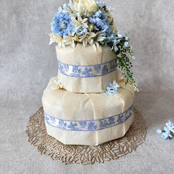 ダイパーケーキ　ブルーオムツケーキ　造花ブーケ付き　おむつケーキ　出産祝い 7枚目の画像