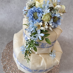 ダイパーケーキ　ブルーオムツケーキ　造花ブーケ付き　おむつケーキ　出産祝い 5枚目の画像