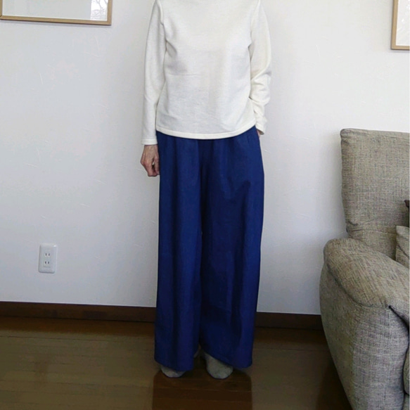 岡山デニムのワイドバンツ　ブルー 2枚目の画像