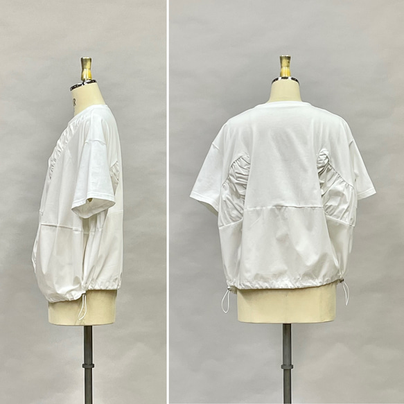 SALE 夏 プルオーバー 異素材斜め切り替え Tシャツ レディース トップス 半袖 無地 大きめ ゆったり ベルポニー 18枚目の画像