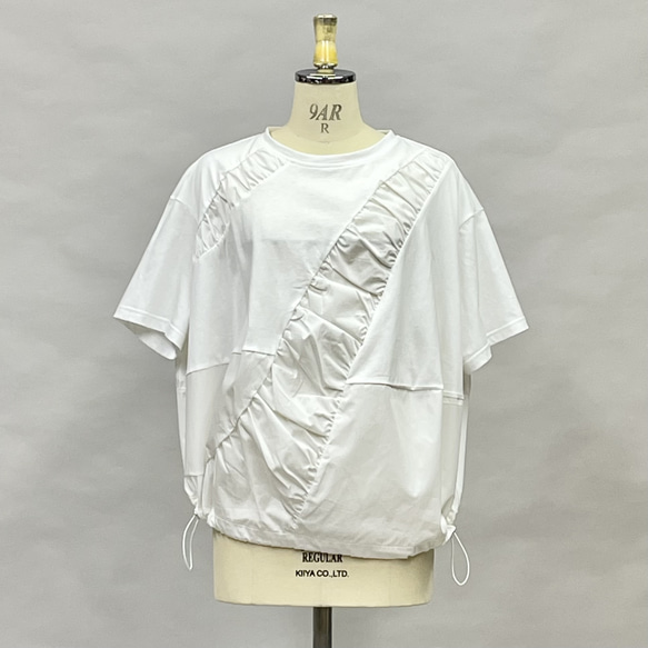 SALE 夏 プルオーバー 異素材斜め切り替え Tシャツ レディース トップス 半袖 無地 大きめ ゆったり ベルポニー 17枚目の画像