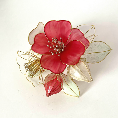 受注制作】椿の髪飾り 2点セット かんざし ディップフラワー ヘア