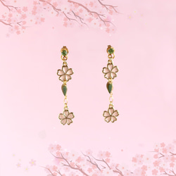 【さくら、咲く】 桜とリーフの2Wayピアス/p1576 1枚目の画像