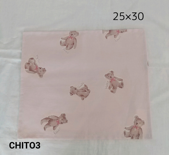 【ラスト1点】ランチョンマット ミルキーカラー テディベア ネームタグつき ピンク 25×30 1枚目の画像
