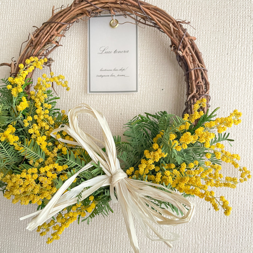 ミモザのリース ミモザ リース ドライフラワー お祝い プレゼント 記念