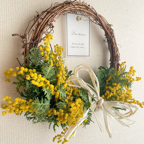 ミモザのリース ミモザ リース ドライフラワー お祝い プレゼント 記念