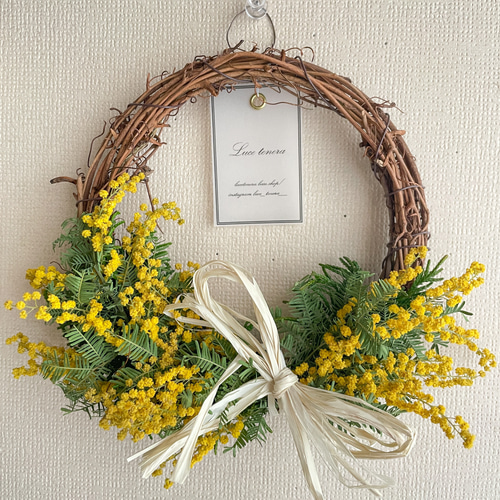 ミモザのリース ミモザ リース ドライフラワー お祝い プレゼント 記念