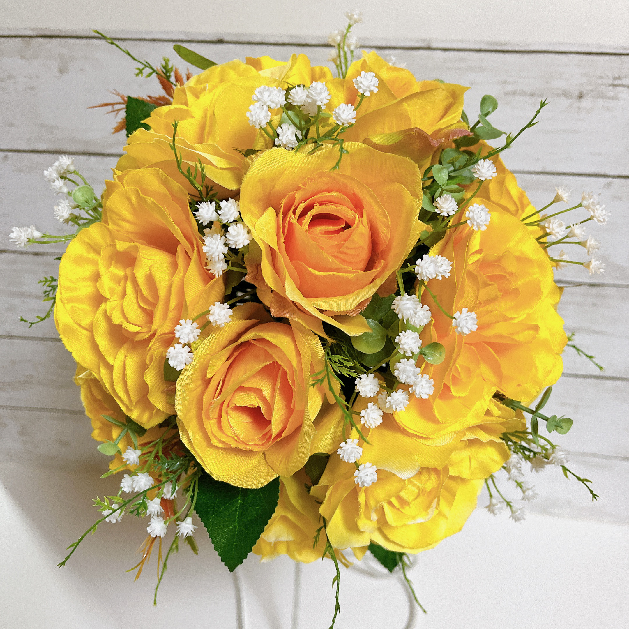 大きめ黄色バラいっぱいのウェディングブーケ⭐︎アーティフィシャル　ラウンドブーケ　結婚式　挙式　披露宴　2次会にも