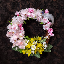 春の花畑に咲く桜と菜の花のリース、アーティフィシャルフラワー、母の
