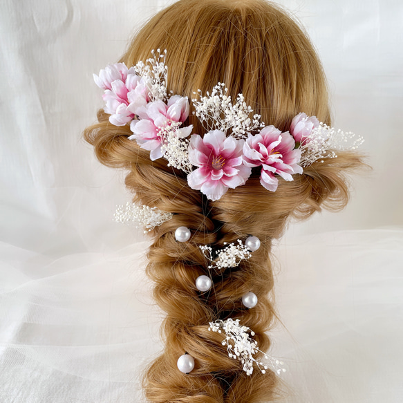 胡蝶蘭とかすみ草のヘッドドレス/ヘアアクセサリー