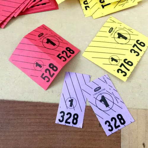 083・クリーニングナンバータグ100枚 コラージュ 海外紙もの チケット